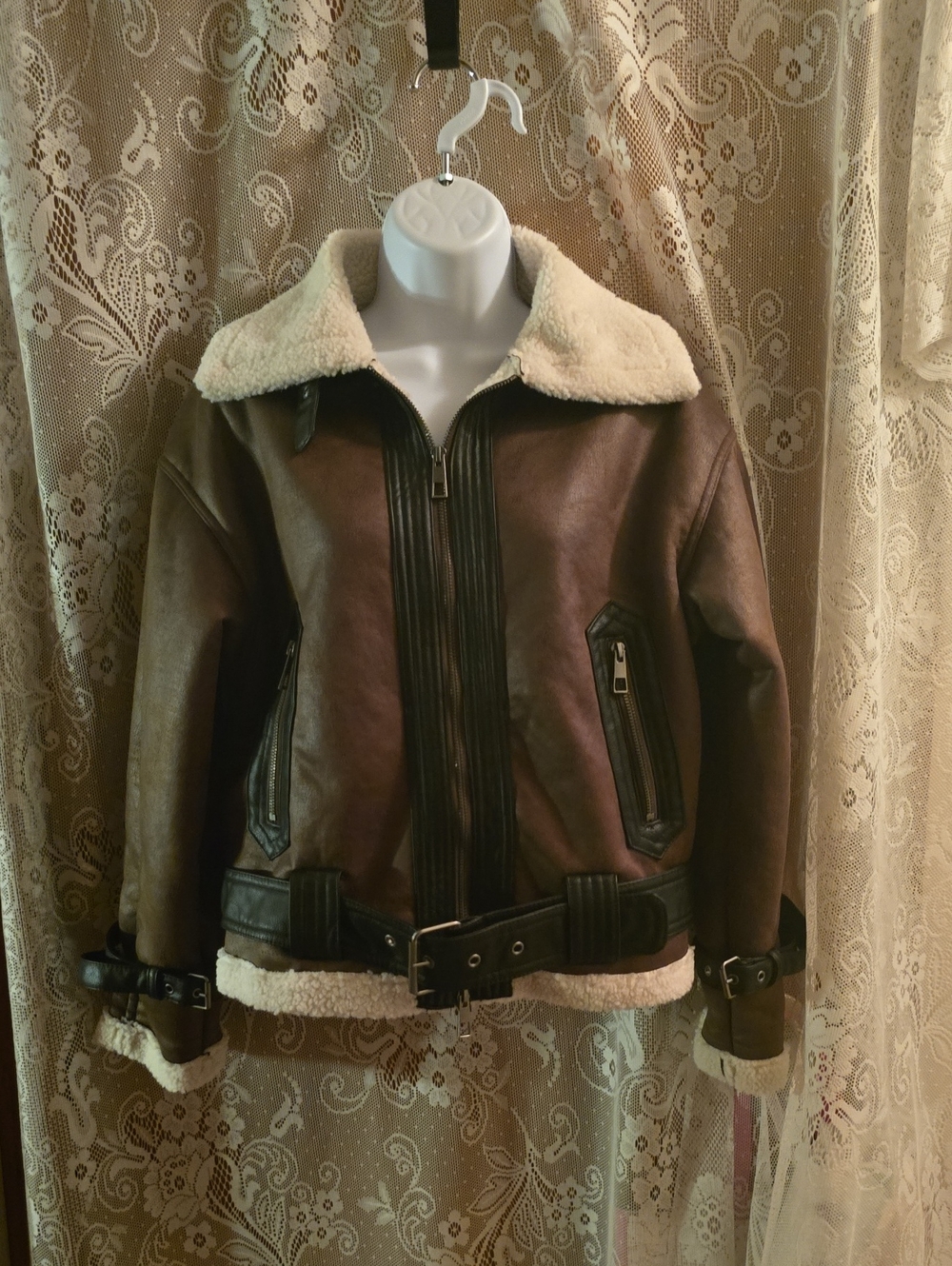 New Wild Fable Women's XXS Brown Sherpa-Lined Aviator Jacket